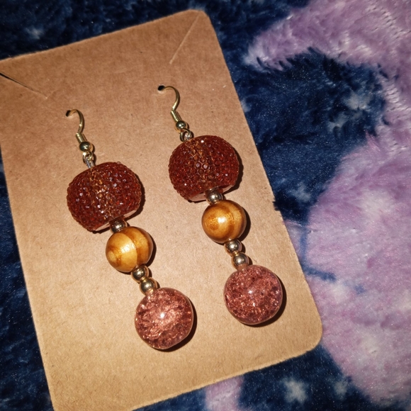 Tan Boho crystal statement earrings drop dangling earrings hand crafted - Picture 2 of 4